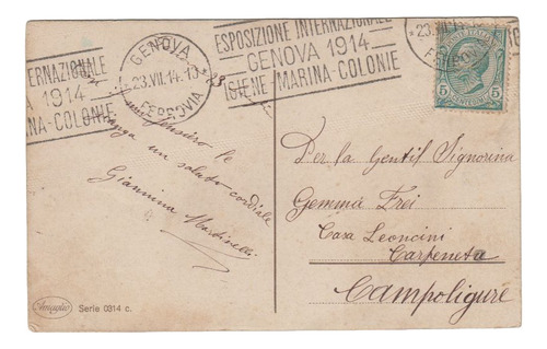 1914 Italia Postal Cancelacion Expo Internacional De Genova 