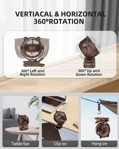 Ventilador Portátil Recargable Con Clip 3 Velocidades Rotaci