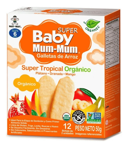 Baby Mum Mum Galletas De Arroz Super Tropical Orgánico 50 G