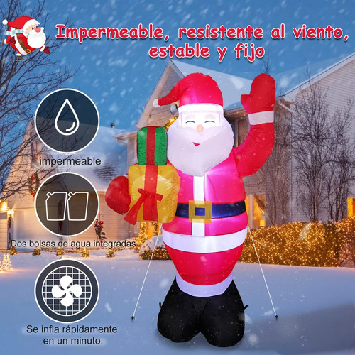 Inflable Navideño Santa Claus Con Decoración Luces Led 1.5m