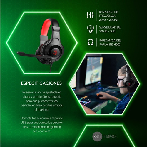 Imagen 5 de 10 de Auricular Gamer Aiwa Constrictor Led Con Mic Auc-1040vl