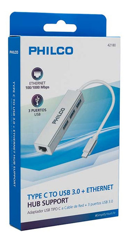 Hub Usb 3.0 Tipo C A 3 Puertos Usb + Lan Rj45 100/1000 Mbps
