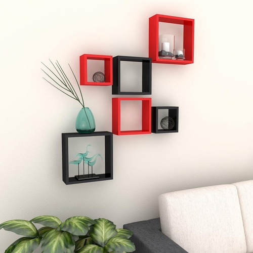 Imagem 4 de 5 de Nicho Decorativo Mdf Kit 6 Unidades - Cor Vermelho E Preto