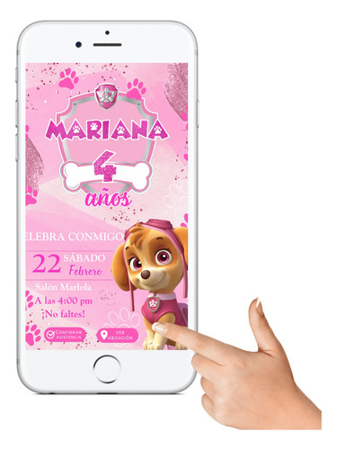 Invitación De Sky Paw Patrol Digital Interactiva Rosa (Usado)