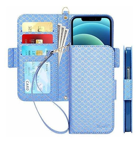 Funda Para iPhone 12/12pro Billetera / Bloq Rfid Pez Celeste