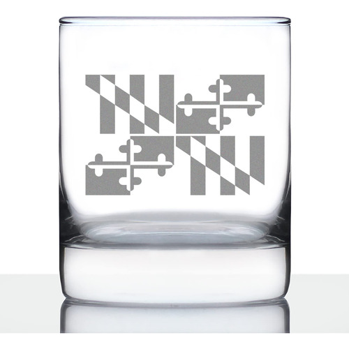 Maryland Flag Whiskey Rocks Glass - State Themed Drinking D.