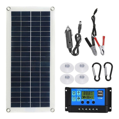 Kit De Painel Solar Flexível Portátil 300w 12/24v Switch
