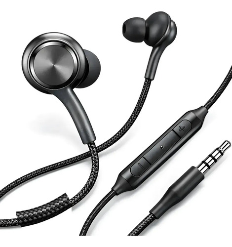 Fone De Ouvido P2 Microfone E Controle Com Fio Nylon Reforçado Para Celular, Notebook, Pc E Smartphone Cor Preto