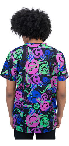 Camiseta Estampada Masculina Algodão Full Print Crazy Smile
