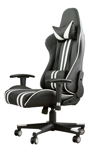 Imagen 2 de 3 de Silla de escritorio Tisera F01 gamer ergonómica negra y blanca con tapizado de cuero sintético