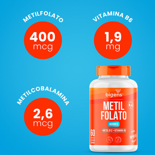2x Metilfolato 400mcg Com B12 + B6 | Formas Ativas, 120 Cáps | Bigens