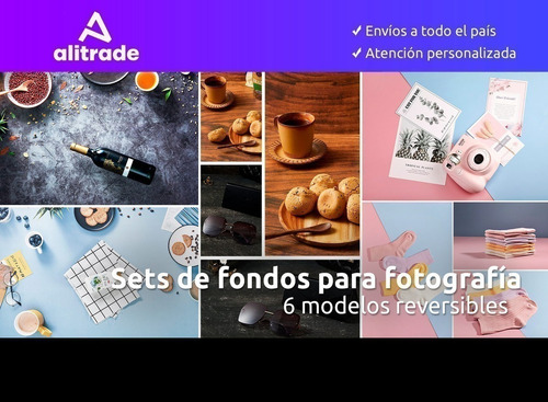 Fondo Foto Producto Mate Madera Piedra Reversible Set X6