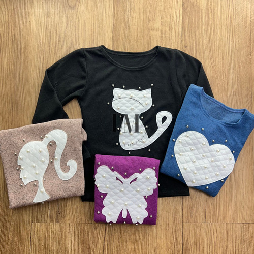 Kit Com 3 Blusa Manga Longa Infantil Lanzinha Confortável