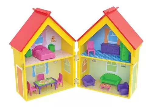 Casinha Da Peppa Pig Mobiliada Em Madeira Mdf C/ Móveis 41cm