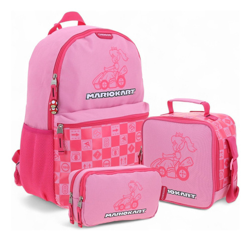Kit Mochila+lonchera+lapicera Mario Bros Peach Gogo 2025 Rosa Liso