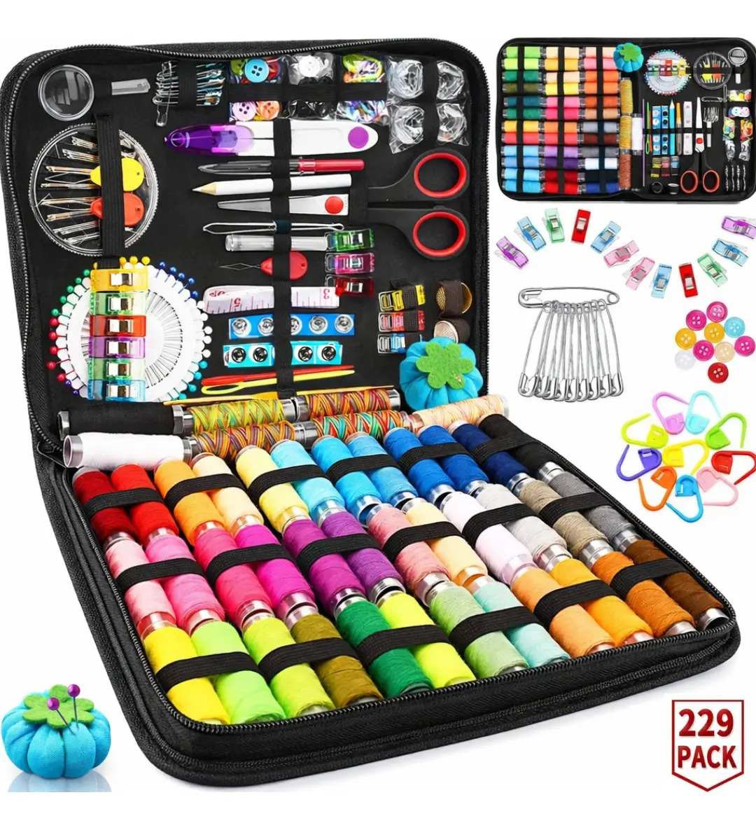 Kit De Costura Completo Com 229 Pcs Para Reparo Com Estojo Marca Bestvirtual Ecommerce - Em Kit Emergencial De Viagem Alfaiataria Kit De Costureira Costura Diy Conjunto Caixa Multi-funções Linha Pret