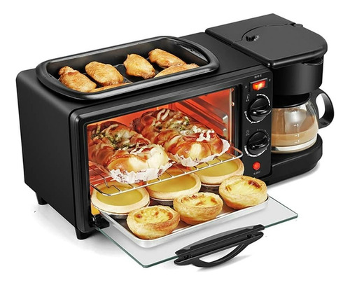 Máquina Hacer Desayuno 3 En 1 Horno Cafetera Sartén