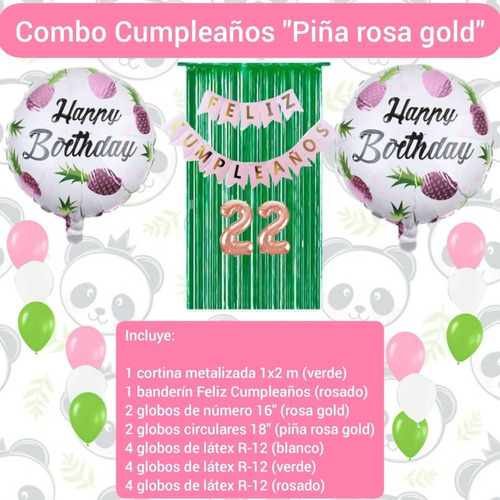 Combo Decoración Cumpleaños Motivo Piñas Globos Cortina