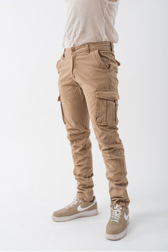 Pantalon Cargo De Gabardina, Recto, Alicrado, Para Hombre.