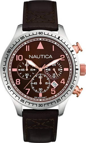 Reloj Nautica A17655g De Cuero Para Hombre, Marrón