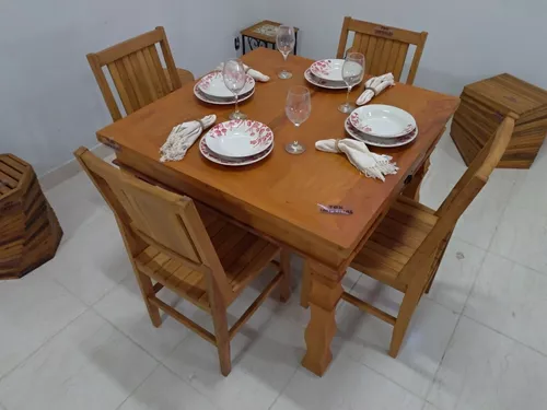Mesa Jantar 1,20 Com 4 Cadeiras Madeira Maciça Peroba Rosa