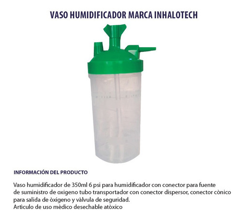 Imagen 2 de 2 de Vaso Humidificador 350ml 6psi P/ Fuente Suministro Oxígeno