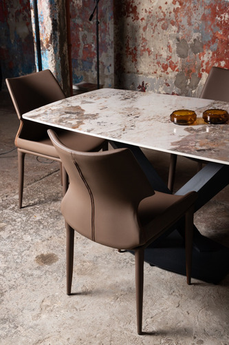 Juego De Comedor Mesa Rectangular 90x180 Silla Cuero Café Color Marrón Claro Diseño De La Tela De Las Sillas Liso