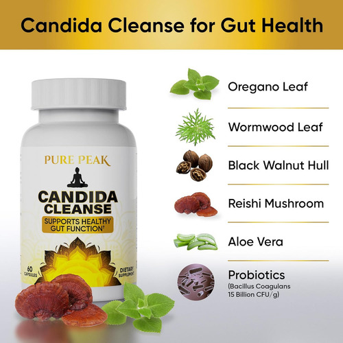 Elfleaf Candida Cleanse - Gut & Colon Support- Para Hombres Y Mujeres - Hierbas Naturales Para La Desintoxicación Intestinal - Hoja De Orégano, Ajenjo, Nogal Negro, Ácido Caprílico 60 Cápsulas 2pcs