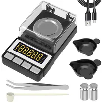 Comprar Escala Miligramo De 50 G\u002F0,001 G, Báscula De Recarga Con 2 X 20 G De Peso De Calibración, Báscula De Joyería De Alta Precisión Con Visualización Lcd Grande, Escala Mg Para Polvo De Medicina Dorada