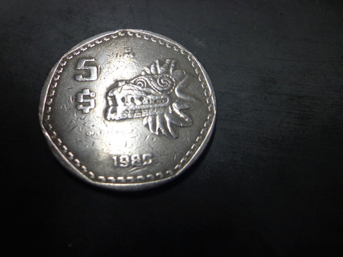 Moneda $5 Qetzalcoatl 1980 Usada Con Marcas En Fecha Error.