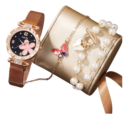 Reloj De Lujo Mujer Con Set De Pulseras Imitacion De Diamant
