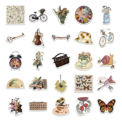 Vintage Scrapbook 50 Stickers Vs Agua De Pvc Calcomanias