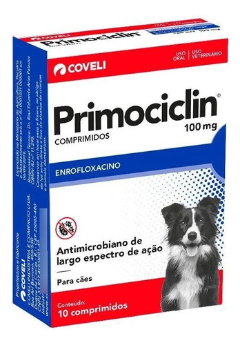 Primociclin 100mg Antibiótico Enrofloxacino 10 Comprimidos