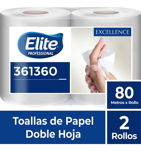 Papel Toalla Elite Jumbo Excellence 80  Metros 2 Rollos