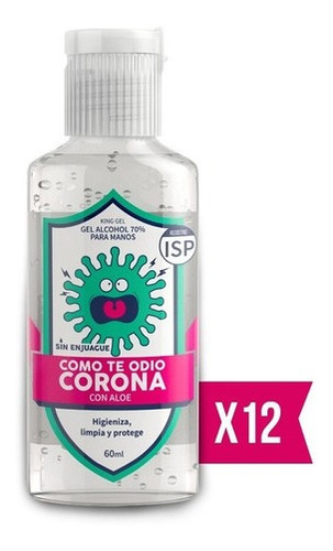 Pack X12 Alcohol Gel 60 Ml Aloe Vera Como Te Odio Corona