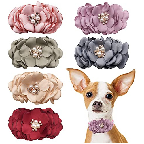 6 Piezas De Flores Collar De Perro, Accesorios De Lazos...