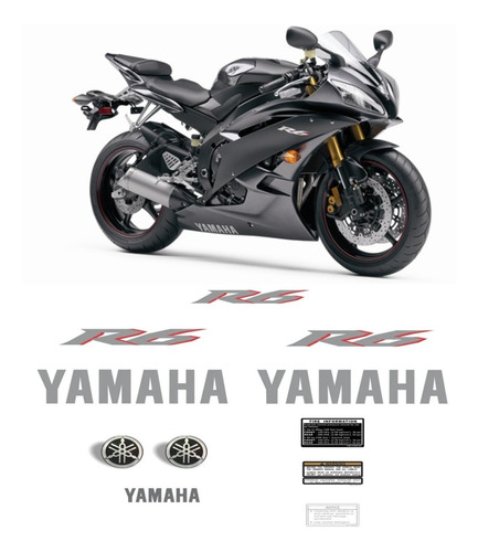 Kit Adesivos Compatível Com Yamaha R6 2007 Preta + Etiquetas