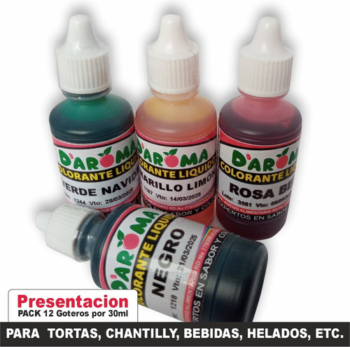 Colorantes Líquidos Para Pastelería Y Repostería (12x30ml)