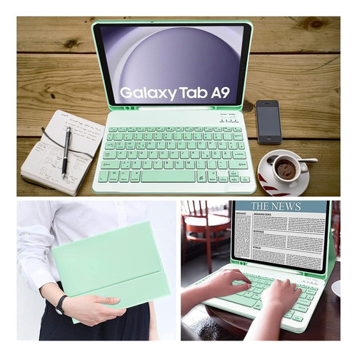 E Funda C/teclado, Mouse Y Lápiz P/galaxy Tab A9 8.7 Verde