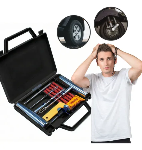 Kit Remendo Metal Reparo Macarrão Pneu Carro Moto com Maleta