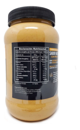 Imagen 3 de 8 de Crema De Cacahuate Natural + Whey Protein Isolate 480g.