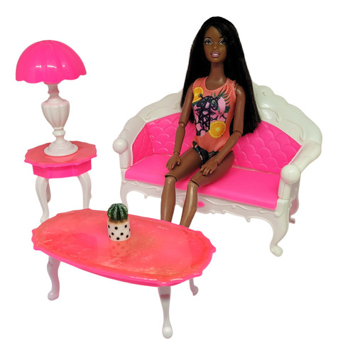 Mesa De Canto Rosa Bebê P/ Sala E Quarto Da Barbie - Móveis