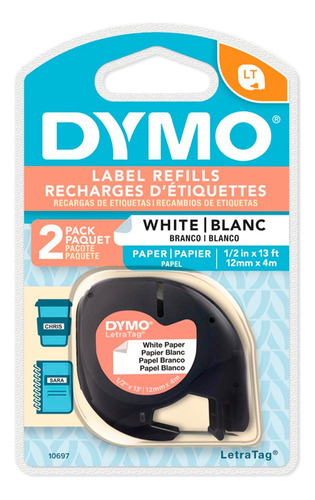 2 Etiquetas Papel Blanco Dymo 12 Mm X 4m