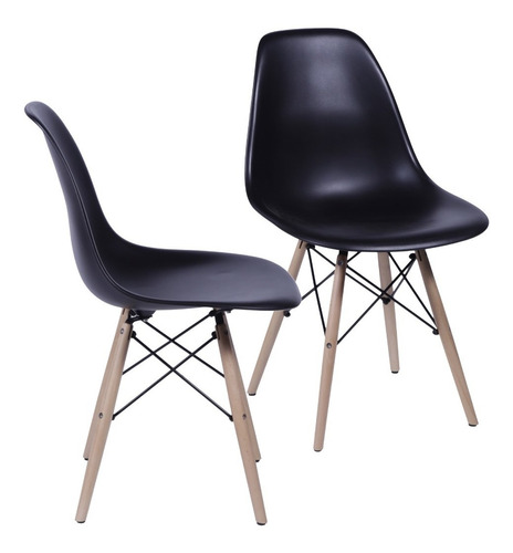 Silla de comedor BoxBit DKR Eames base madera, estructura color negro, 2 unidades