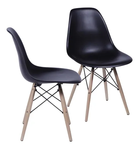 Silla de comedor BoxBit DKR Eames base madera color negro x 2 unidades