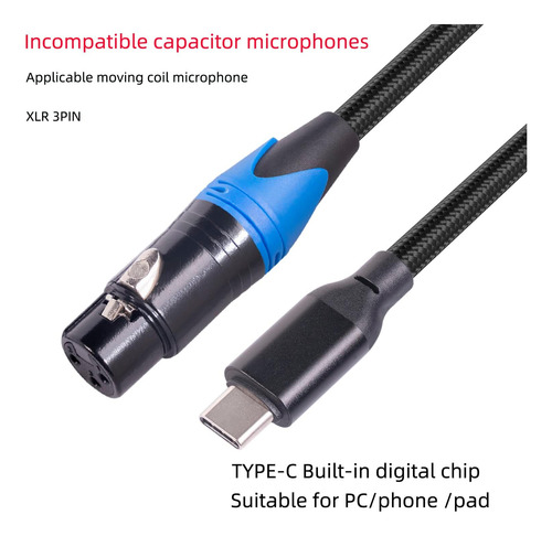 Rexus Usb C Cable De Micrófono Femenino Macho A Xlr 66 Tipo