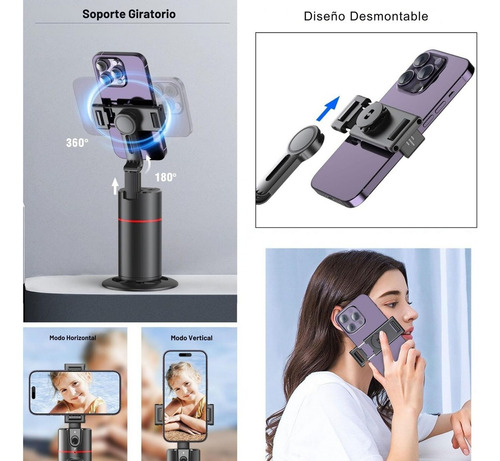 Soporte Celular 360 Seguimiento Facial Auto Face + Control Negro