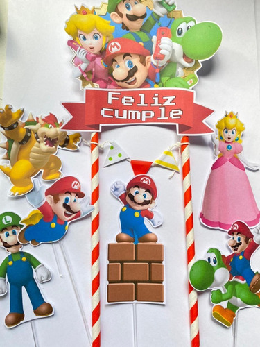 Decoración De Torta De Mario Bross Y Toppers Cotillon