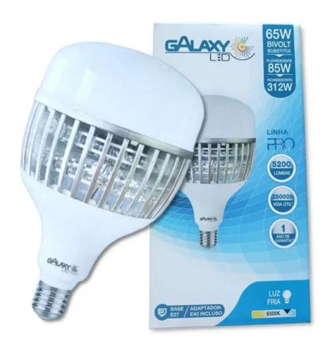 Lâmpada Led 65w Bulbo E27 C/adaptador E40 Branco Frio Cor da luz Branco-frio 110V/220V