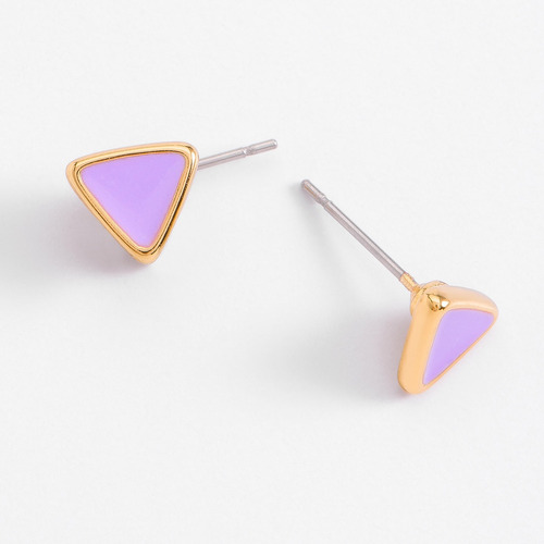 Arete Triangular En Baño Oro Con Esmalte Morado Marca Nice